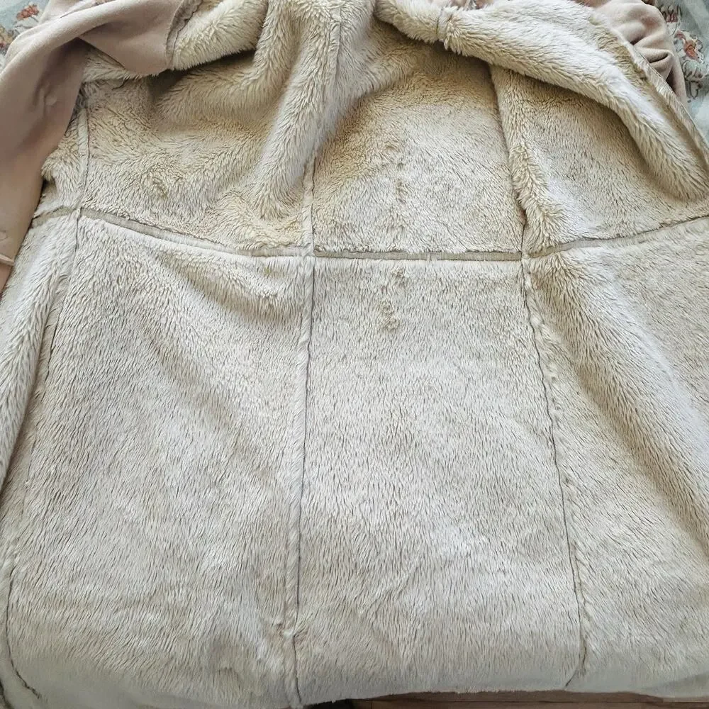 Banana Republic Faux Suede Long Coat Shearling Lined XS Tan Penny Lane Y2K Italy